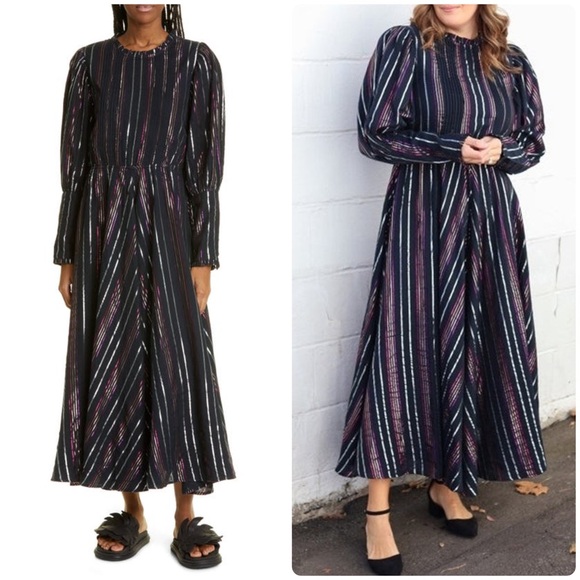 FARM Rio XL Lurex glitter metallic Stripes Midi Dress ✨ NWT